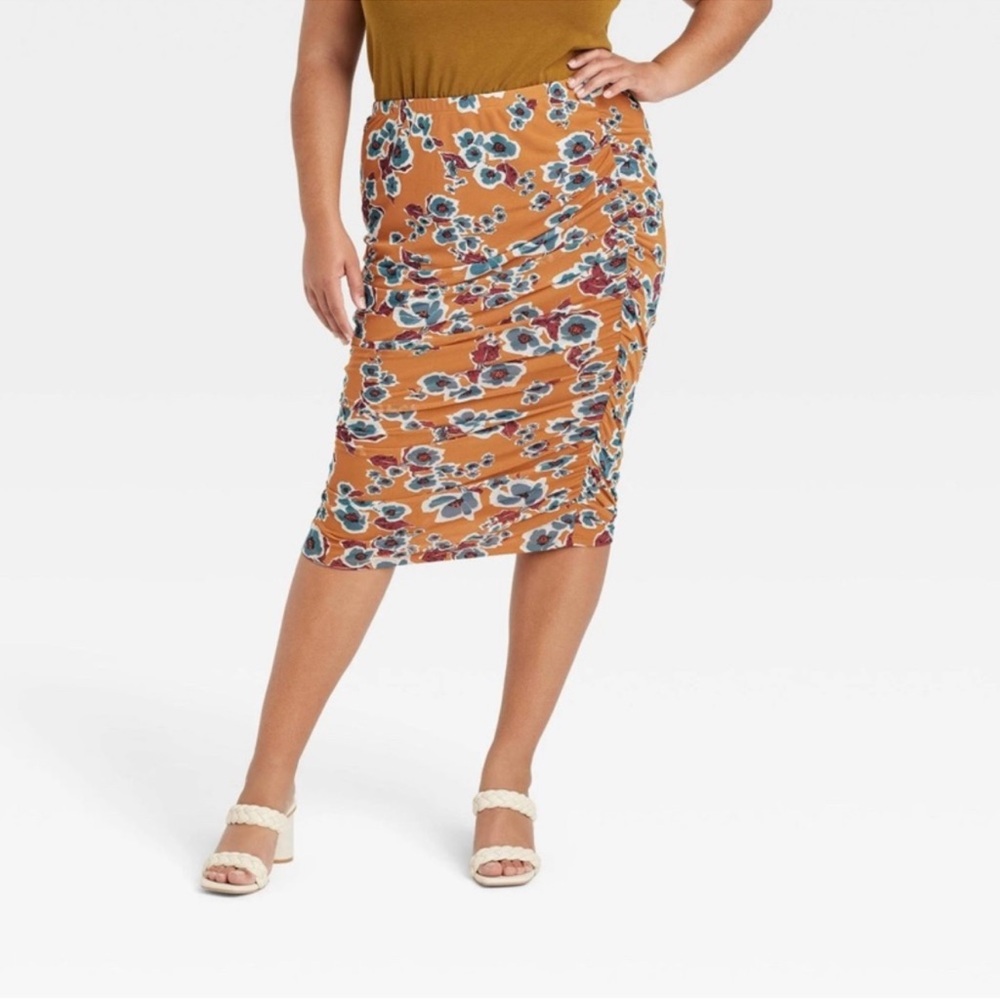 NWOT Ava & Viv Floral Midi Length Skirt 3X